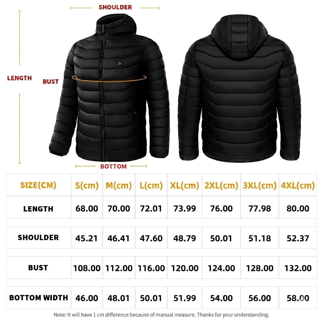 Heated Puffer Jacket Unisex Lightweight and Hooded