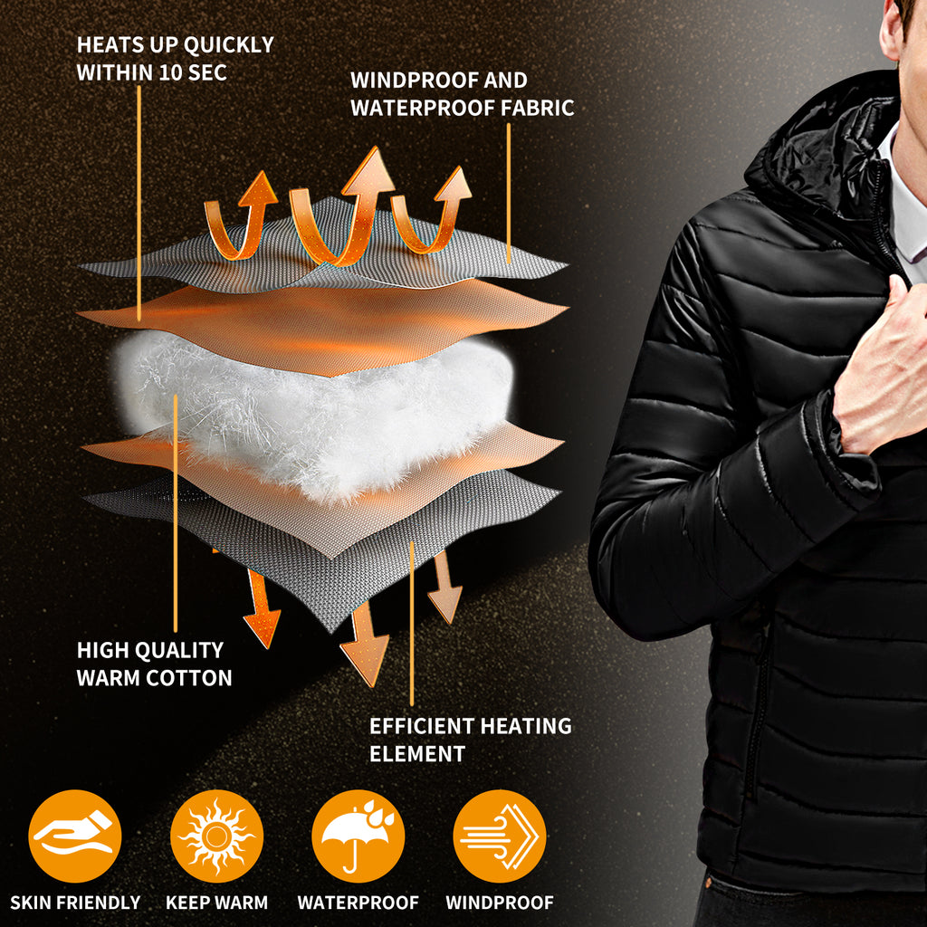 Heated Puffer Jacket Unisex Lightweight and Hooded