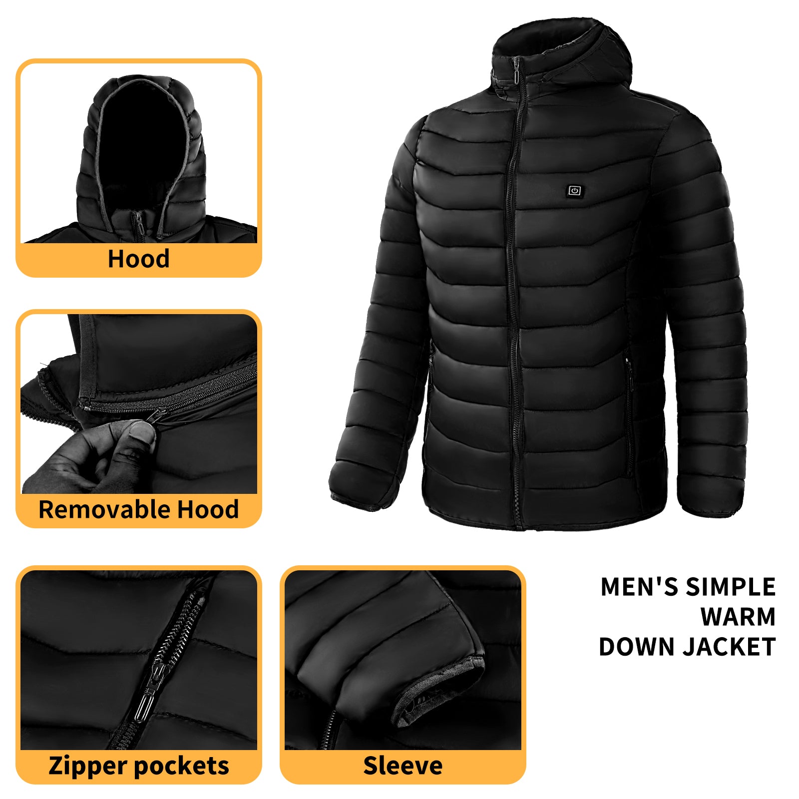 Heated Puffer Jacket Unisex Lightweight and Hooded